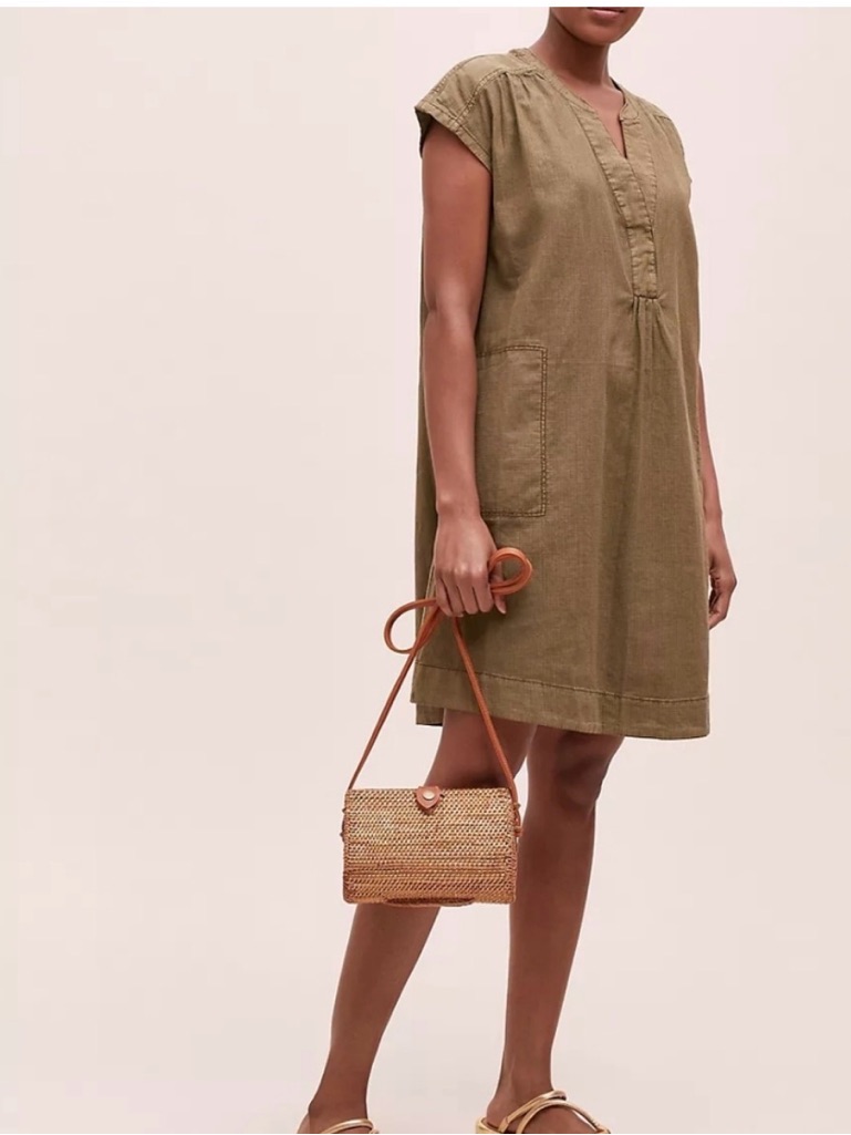 Anthropologie Kimber Linen Olive Green Khaki Tunic Sleeveless Dress